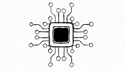 Microchip Circuit Network and Digital Technology Animation Stock Footage 342018203