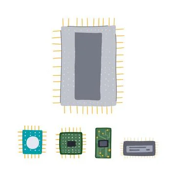 Microchip components forming digital technology hardware Stock Illustration