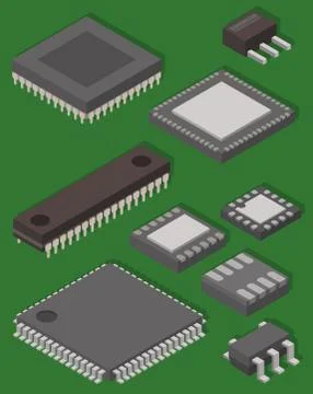 Microchip computer vector isometric chip technology processor circuit electronic Illustrazione stock
