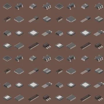 Microchip computer vector isometric chip technology processor circuit electronic 스톡 일러스트