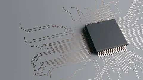 Microchip Connected to Electronic Circuit Board Technology. 3d render Stock Illustration