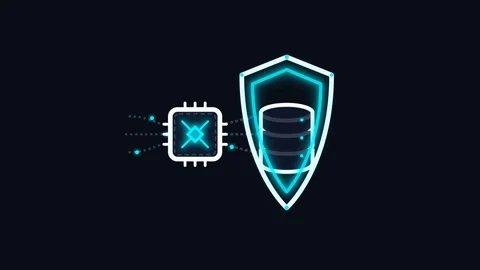 Microchip Connecting to Database Server Protected by Glowing Shield Animation Video stock 348218511