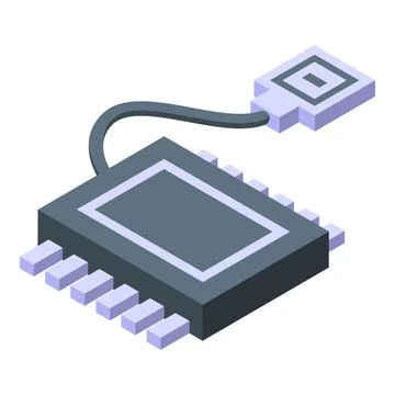 Microchip connecting using cable with contacts isometric icon Stock Illustration