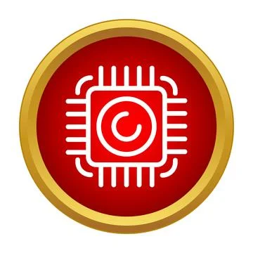 Microchip with a copyright symbol in a red and gold circle Stock Illustration