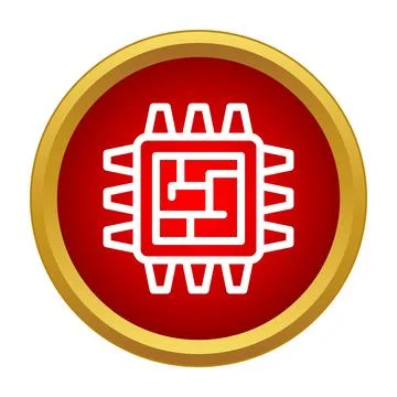 Microchip cpu processor circuit in red icon Illustrazione stock