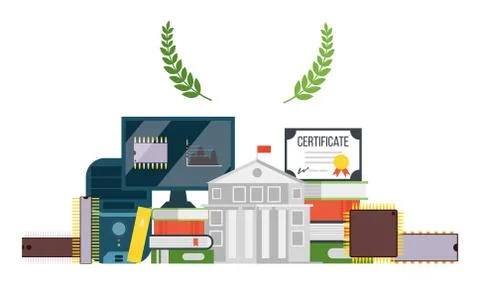 Microchip creation training, university certificate vector illustration Stock Illustration