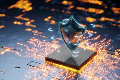 Microchip cryptography. Data protection concept. Protection of personal inf.. Illustrazione stock