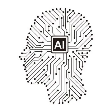Microchip in the Cyborg head, Artificial intelligence concept. vector illustr Illustrazione stock