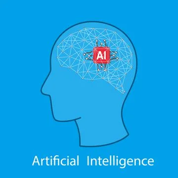 Microchip in the Cyborg head, Artificial intelligence concept. vector illustr Stock Illustration