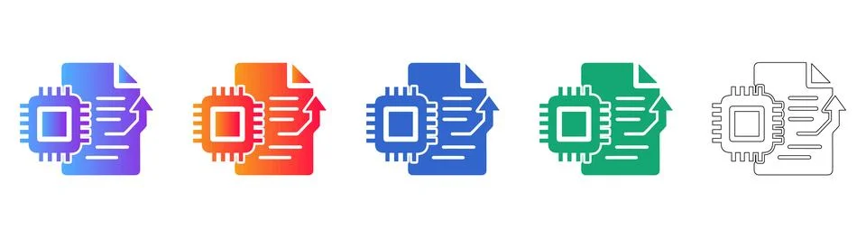 Microchip Data Processing and Digital Upgrade Icons Stock Illustration