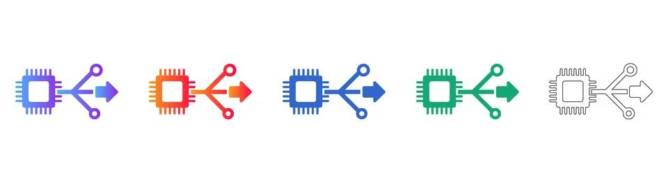 Microchip Data Transfer Icon Set Stock Illustration