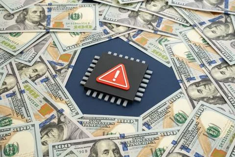 Microchip defect. Dangerous operating system update and component shortage. C Stock Photos