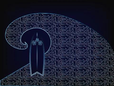 Microchip digital wave &amp; surfboard vector Stockillustratie