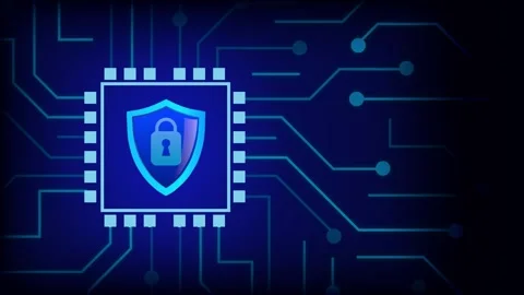 Microchip displaying a shield and padlock icon, Video stock 348132245