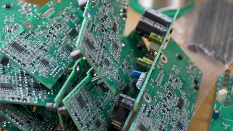 Microchip with electronic components. Close-up of micro circuit, resistors an Stock Footage 314908082