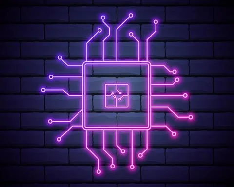 Microchip electronic device icon. Elements of artifical in neon style icons.  Stock Illustration