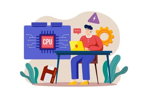 Microchip engineering Illustration concept on white background Stock Illustration