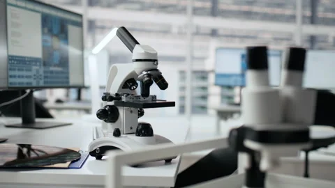 Microchip factory research office with workstations used to inspect processor Stock Footage 335880808