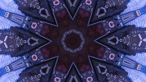 Microchip festive futuristic star pattern in flashing neon blue and red. Stock Footage 246953939