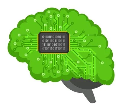 Microchip in the form of a human brain on a white background. Neural network Stockillustratie