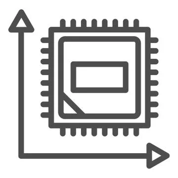 Microchip in graph line icon. Computer chip in coordinate system symbol, outline Stockillustratie