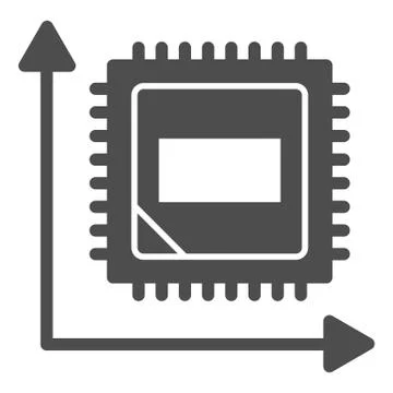 Microchip in graph solid icon. Computer chip in coordinate system symbol, glyph Stock-Illustration