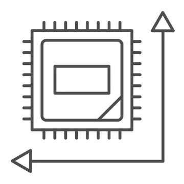 Microchip in graph thin line icon. Computer chip in coordinate system symbol Illustrazione stock