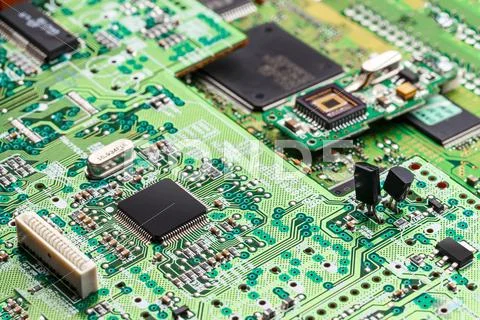 Microchip on green board Stock Photos
