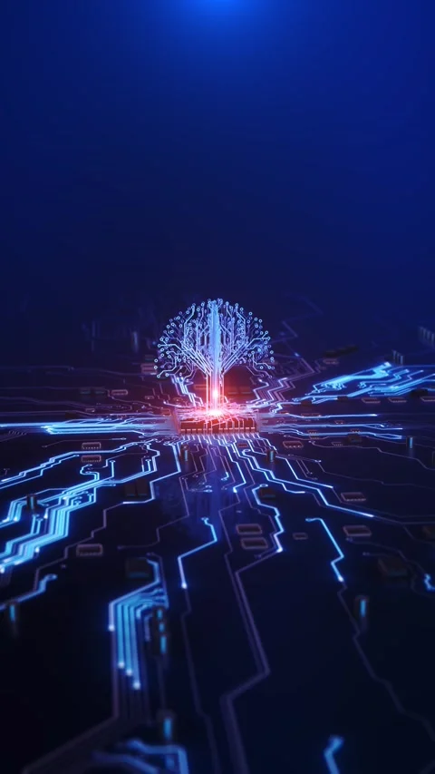 Microchip Growth Network Digital Ecosystem Visualization Electronic platform glo Stock Footage 341905501
