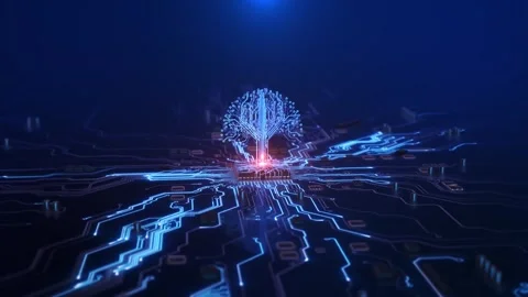 Microchip Growth Network Digital Ecosystem Visualization Electronic platform ris Stock Footage 341905598