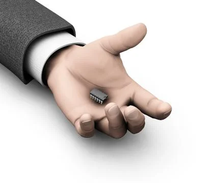 Microchip in hand Stock Illustration
