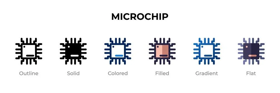 Microchip icon in different style. Microchip vector icons designed in outli.. Illustrazione stock