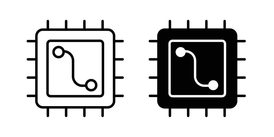 Microchip icon drawing lines. Silhouette style vector bundle Stock-Illustration
