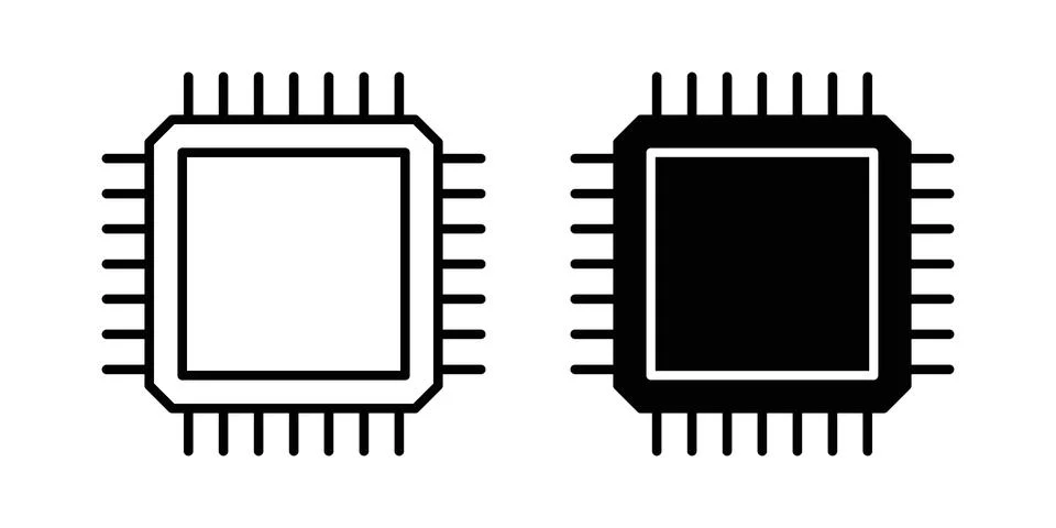 Microchip icon pack with silhouette and stroke web icons Illustrazione stock