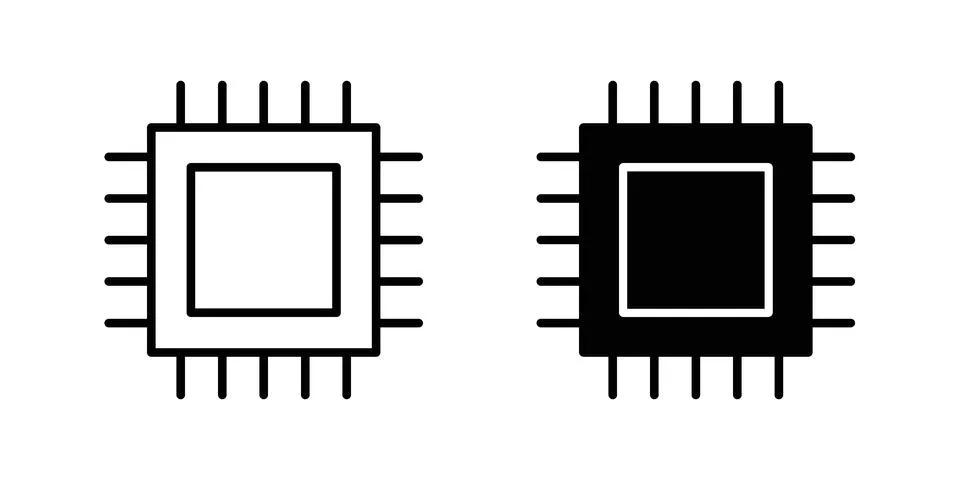 Microchip icon pack with silhouette and stroke web icons Illustrazione stock