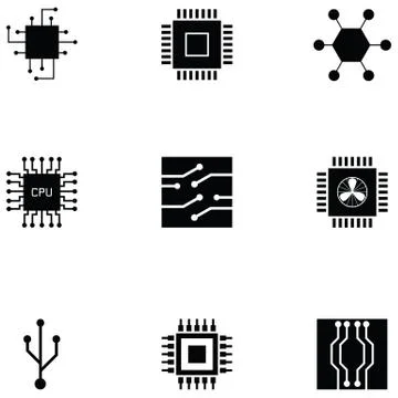 Microchip icon set Stock Illustration