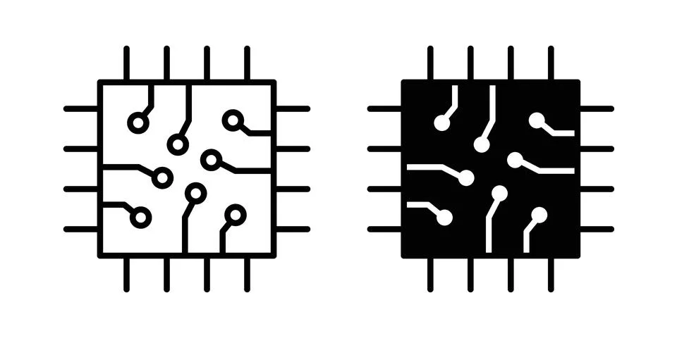 Microchip icon silhouette vector set. thin line pack Ilustración de archivo