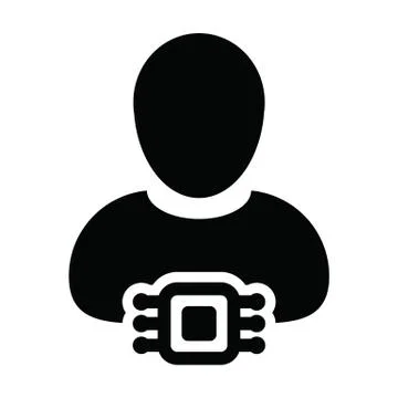 Microchip icon vector for human implant with male user person profile avatar  Illustrazione stock