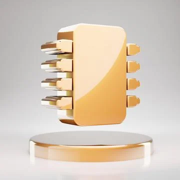 Microchip icon. Yellow Gold Microchip symbol on golden podium. Illustrazione stock