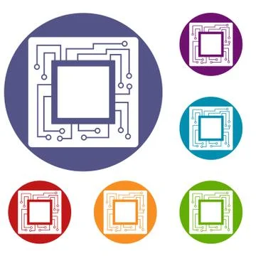 Microchip icons set Stock Illustration