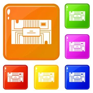 Microchip icons set vector color Illustrazione stock