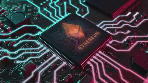 A microchip with an image of the etherium network. The concept of the etherium Vidéo 171158849