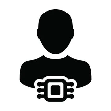 Microchip implant vector icon for human with male user person profile avatar  Ilustración de archivo