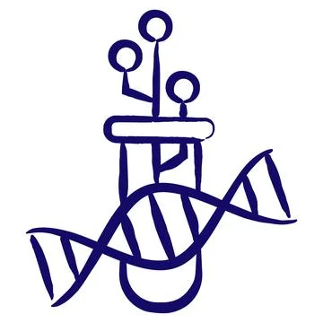 Microchip inside the flask with DNA. Simple contour vector icon of the biotec Illustrazione stock