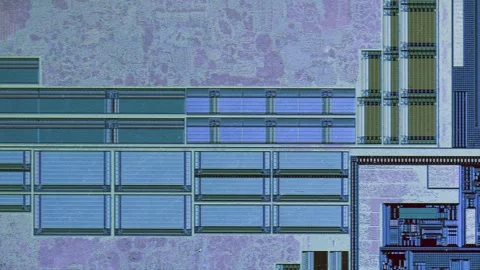Microchip integrated circuit architecture under microscope Stock Footage 322896090