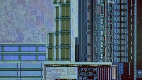 Microchip integrated circuit architecture under microscope Stock Footage 322896164