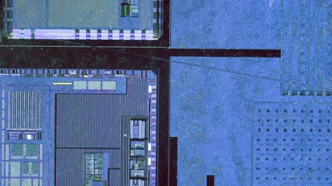 Microchip integrated circuit architecture under microscope Video stock 322896430