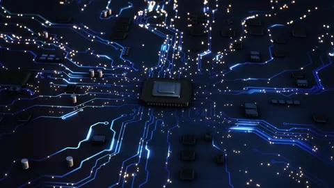 Microchip integrated complex digital circuit board, high tech electronics comput Video stock 341902887