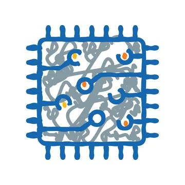 Microchip with internal circuit lines doodle drawing Stock Illustration