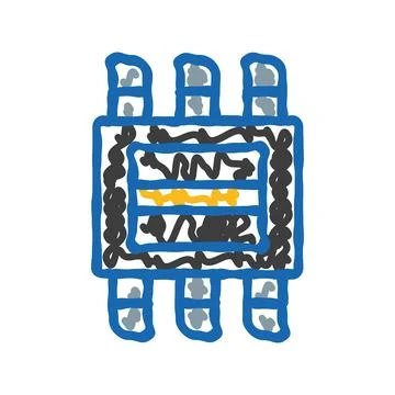 Microchip with internal circuitry on white background Illustrazione stock